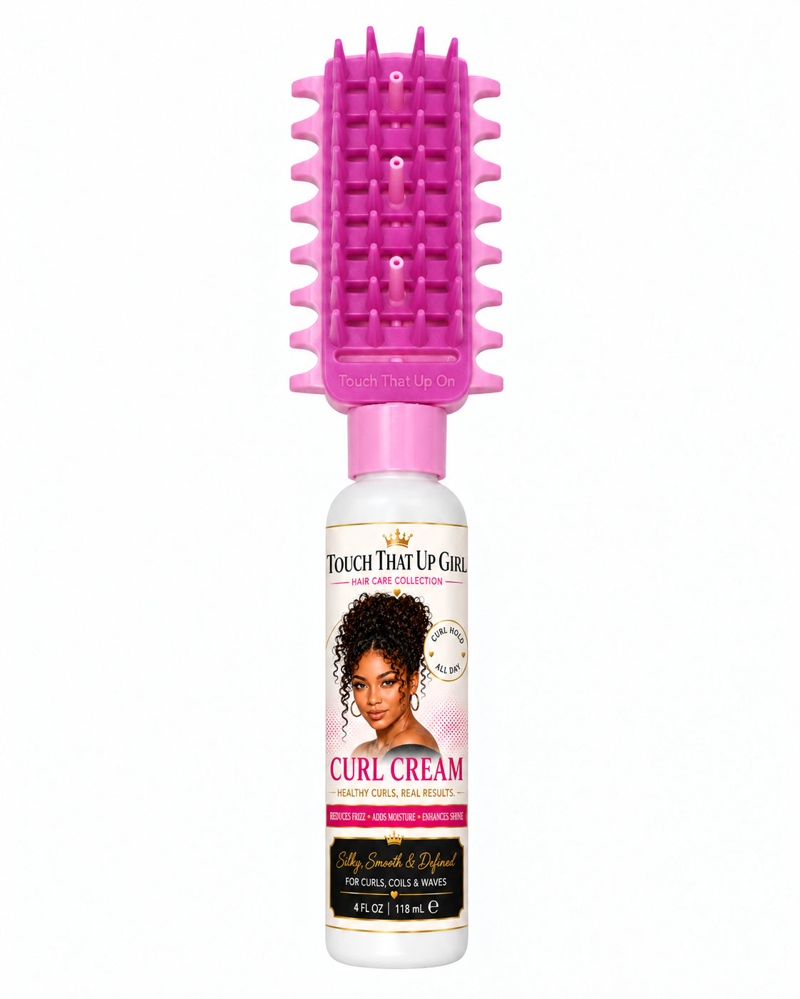 Touch That Up Girl cream applicator bottle with built-in applicator for hair creams