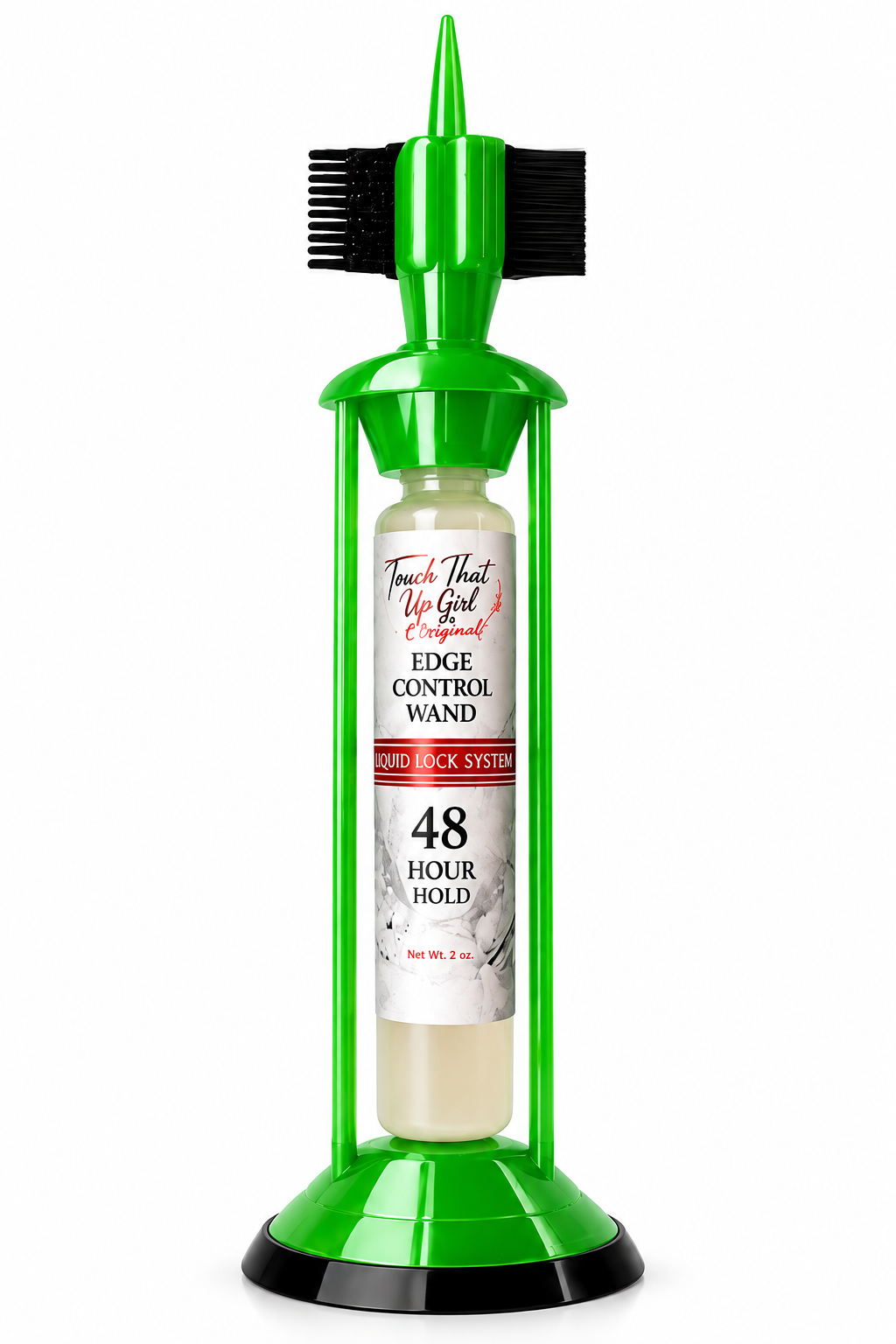 Green Touch That Up Girl edge control wand with built-in brush, comb and pick, Liquid Lock 48-hour hold, 2 oz