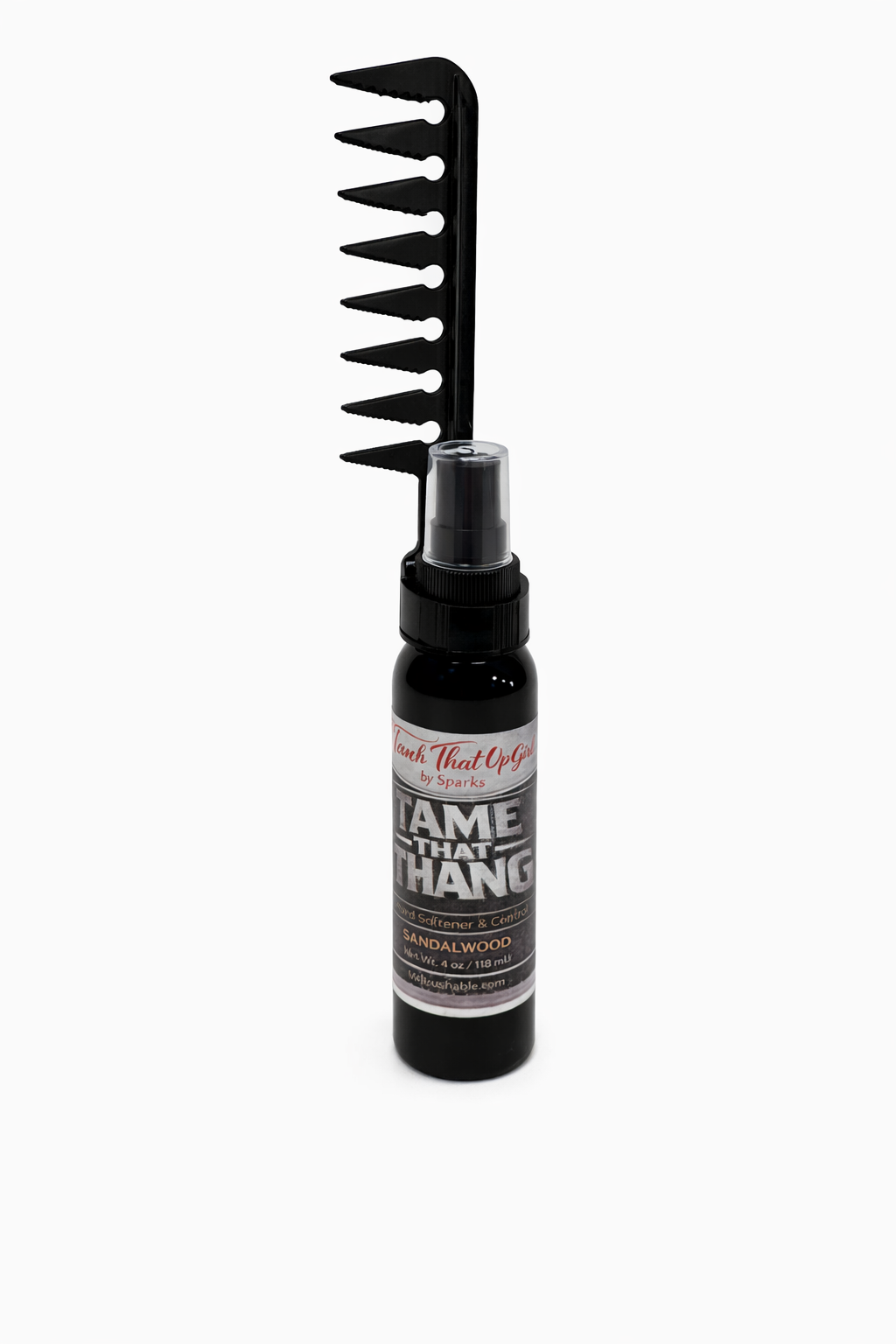 Tame That Thang rake comb applicator with sandalwood beard spray