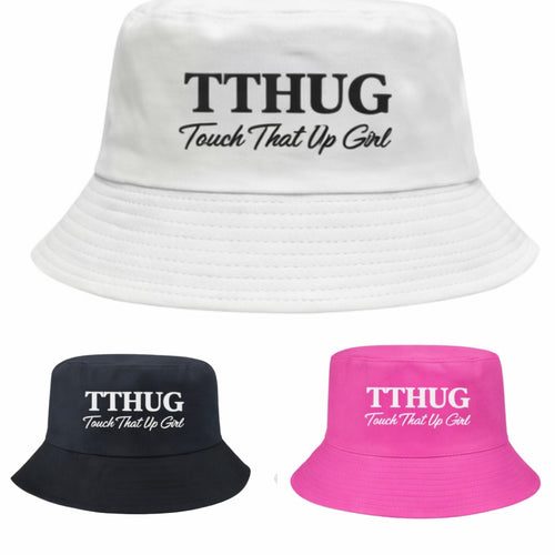 KimiCoco Designs streetwear bucket hats in black, white and pink
